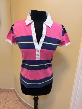New Lilly Pulitzer lWomen’s Pink Stripe Polo Crop Top with White Collar M